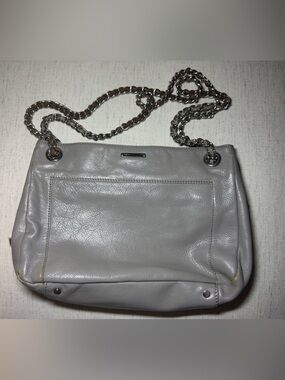 Rebecca Minkoff Leather Shoulder Bag in Light Gray with Chain Strap